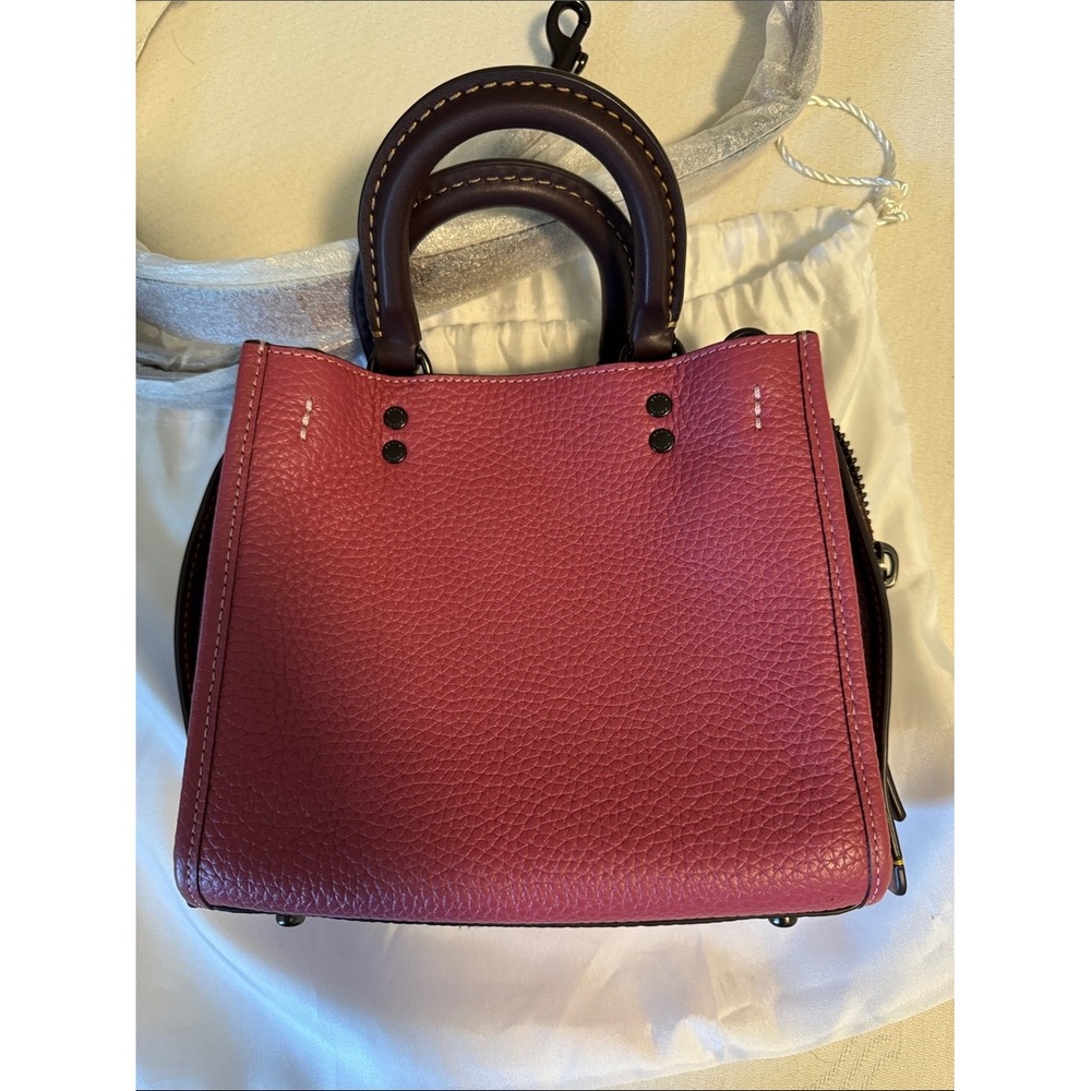Coach Rogue 20 Magenta Pink Glovetanned Leather Tea Rose Floral Bag CH586 NEW - Picture 3 of 9